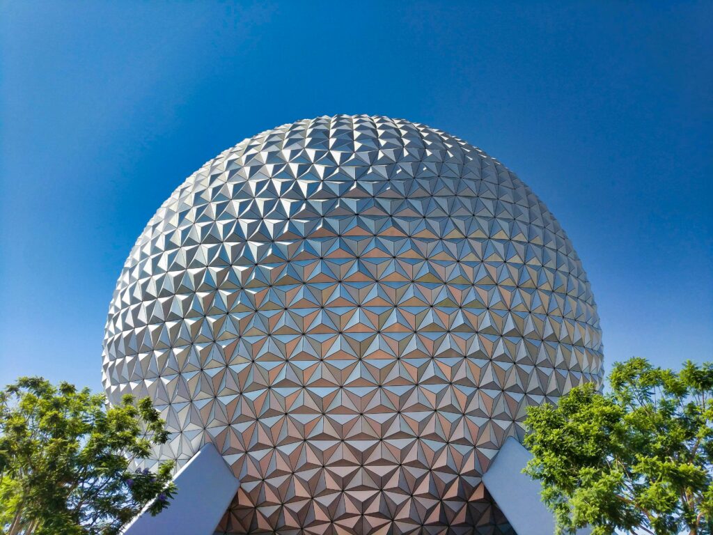 Spaceship Earth at EPCOT on a clear cloudless day