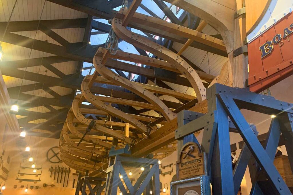 boat skeleton theming at Boatwright's, the only sit-down restaurant in Port Orleans Resort.