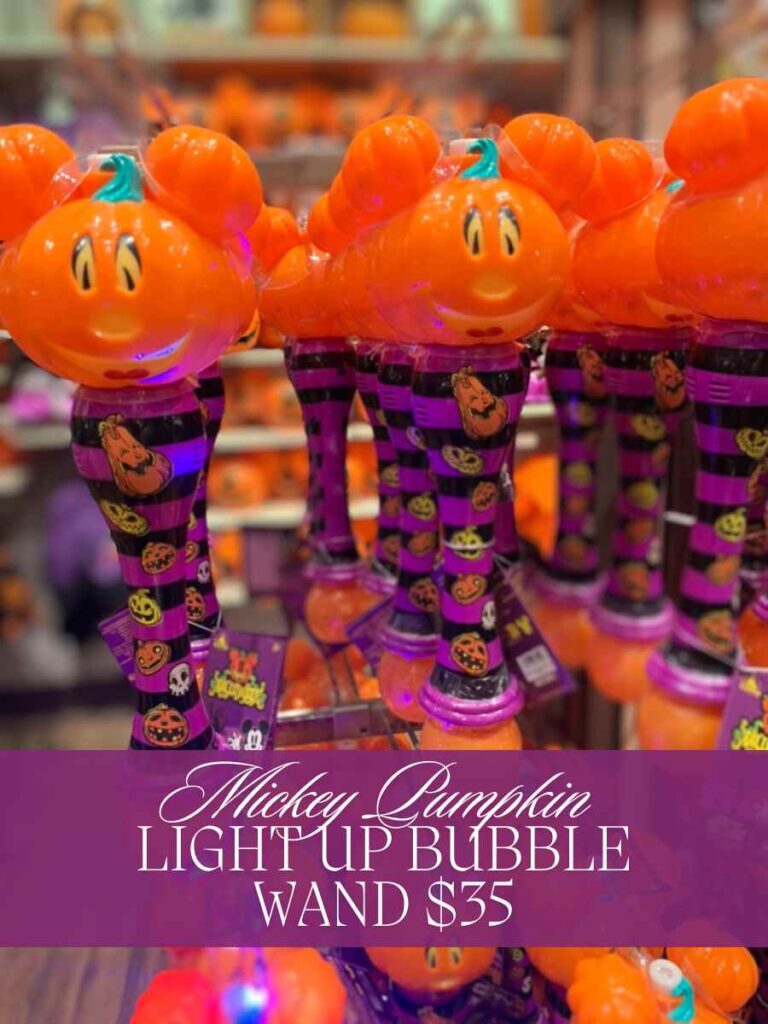 Kids love the Disney bubble wands! This is a Hallween Mickey Pumpkin wand with purple decorative arm