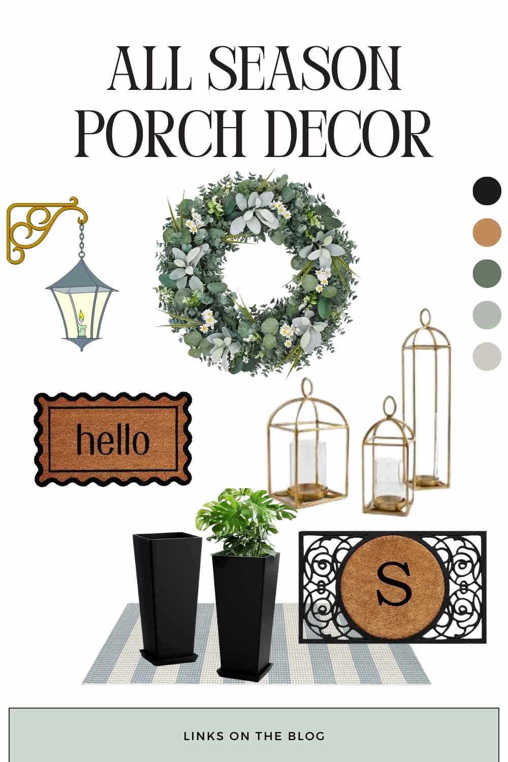 Pinterest collage of all season porch decor for back to school pics and beyond