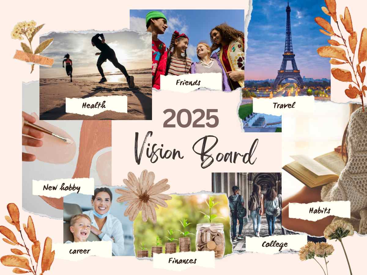 Sample digital vision board for kid interested in traveling to Paris and becoming a dentist