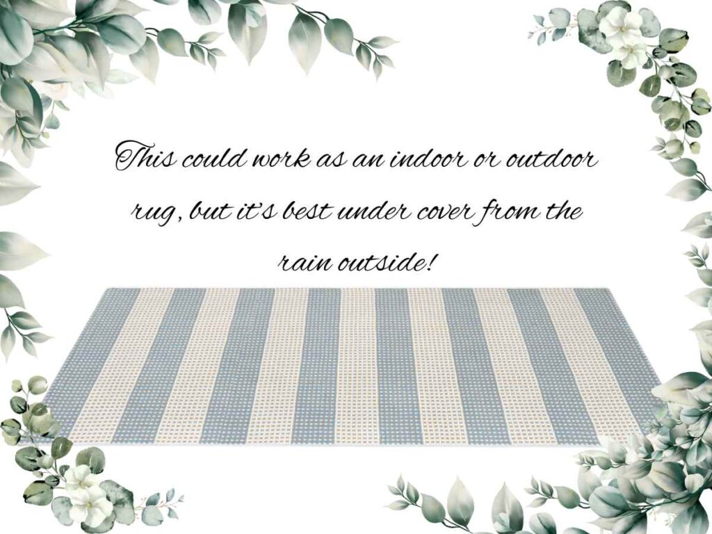 blue indoor/outdoor rug for simple all season porch decor