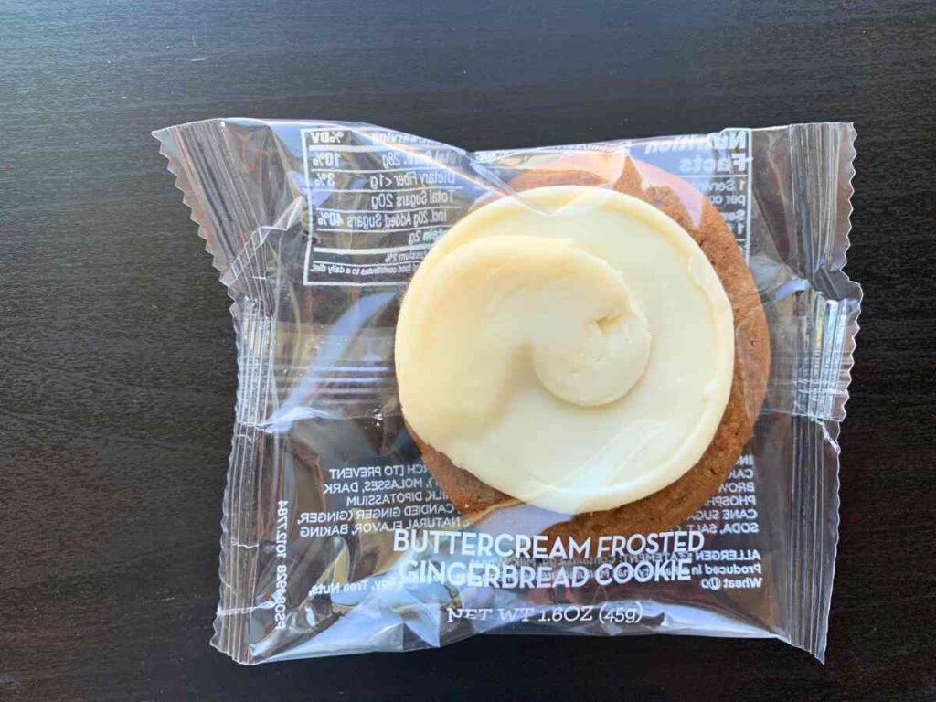 A free cookie, buttercream frosted gingerbread cookie, found at Mickey's Merry Christmas Party