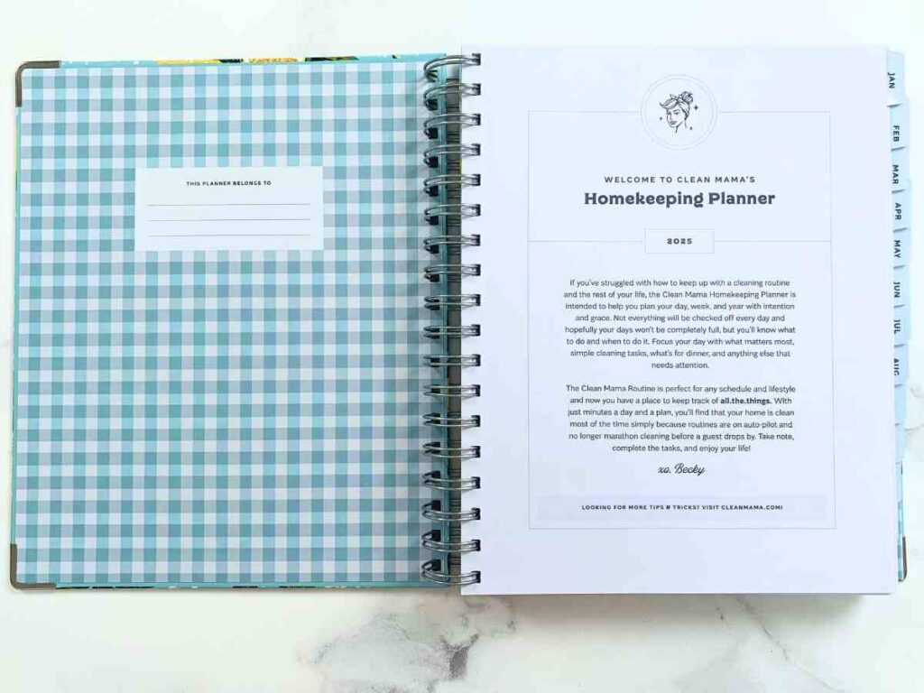 Front page of Clean Mama Homekeeping Planner Welcome Page