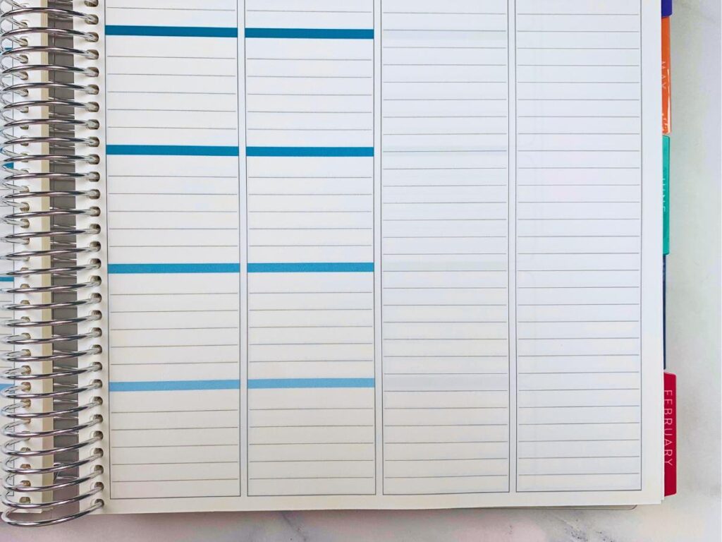 A closeup of the bottom righthand view of the weekly layout