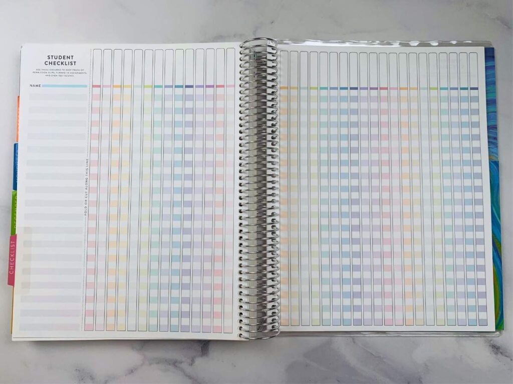 Student Checklist found at the back of the teacher planner