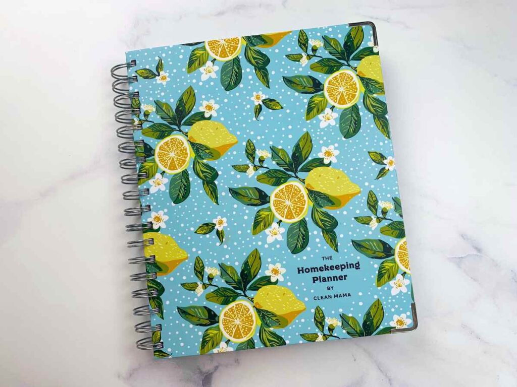 The cover of the aqua and lemon option for the Clean Mama planner