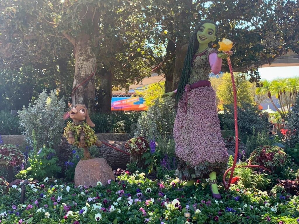 Disney topiaries from the Flower and Garden festival including Asha from the movie Wish