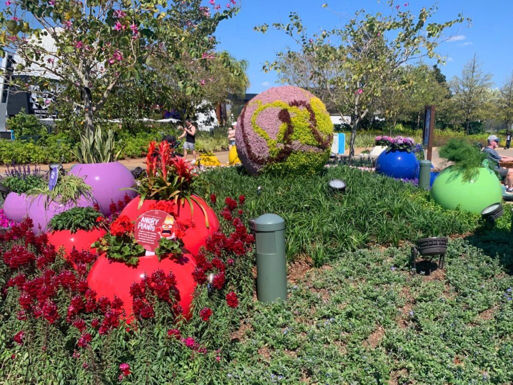 Inside Out! Garden at the EPCOT Flower and Garden Festival show different emotions through flowers, including the red Angry Plants shown in the image.